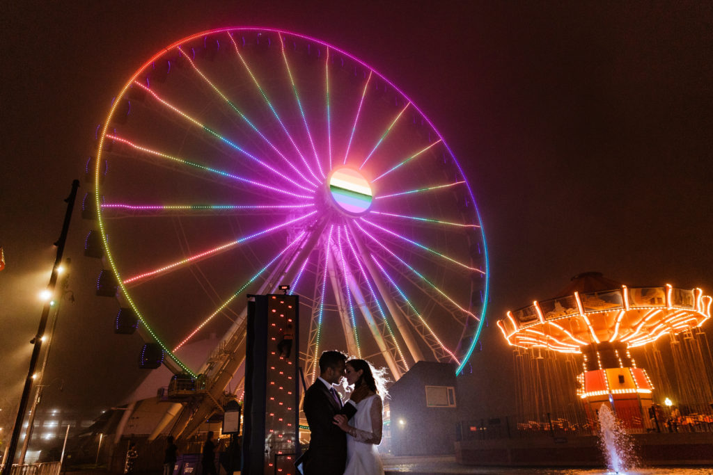 Navy Pier Crystal Gardens Wedding Photo | Ferris Wheel
