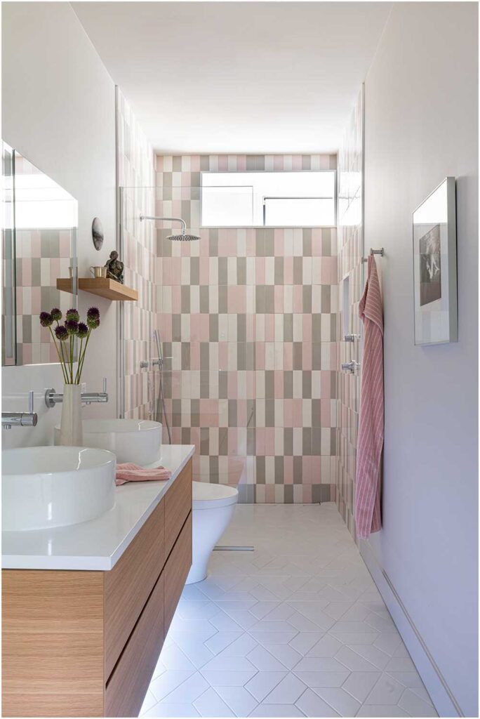 modern pink bathroom with clean lines — interior design photography for designers